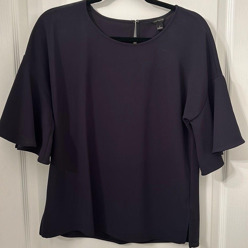 Ann Taylor Navy Blouse with Ruffles